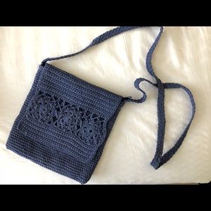 Blue knit crossbody purse